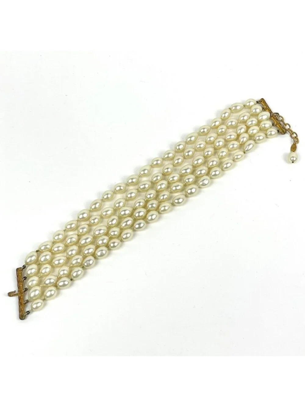 Chanel Faux Pearl Necklace 5 Row Choker White